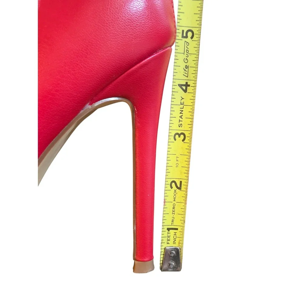 Fashion Nova Red Faux Leather Thigh High Stiletto Boots Pointed Toe Womens Sz 9